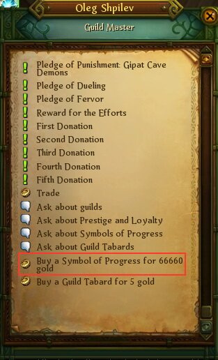 Allods Online Guild Quests and Buying Symbol of Progress